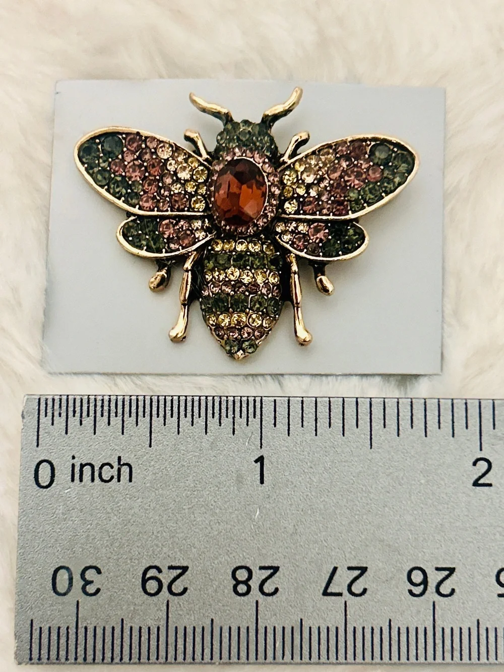 Bee Brooch Gold Tone Purple Green Clear Pink Crystals